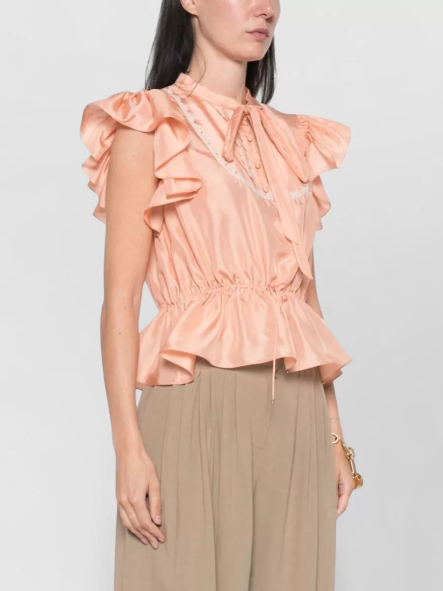 Chloé Silk Ruffled Sleeveless Peplum Blouse