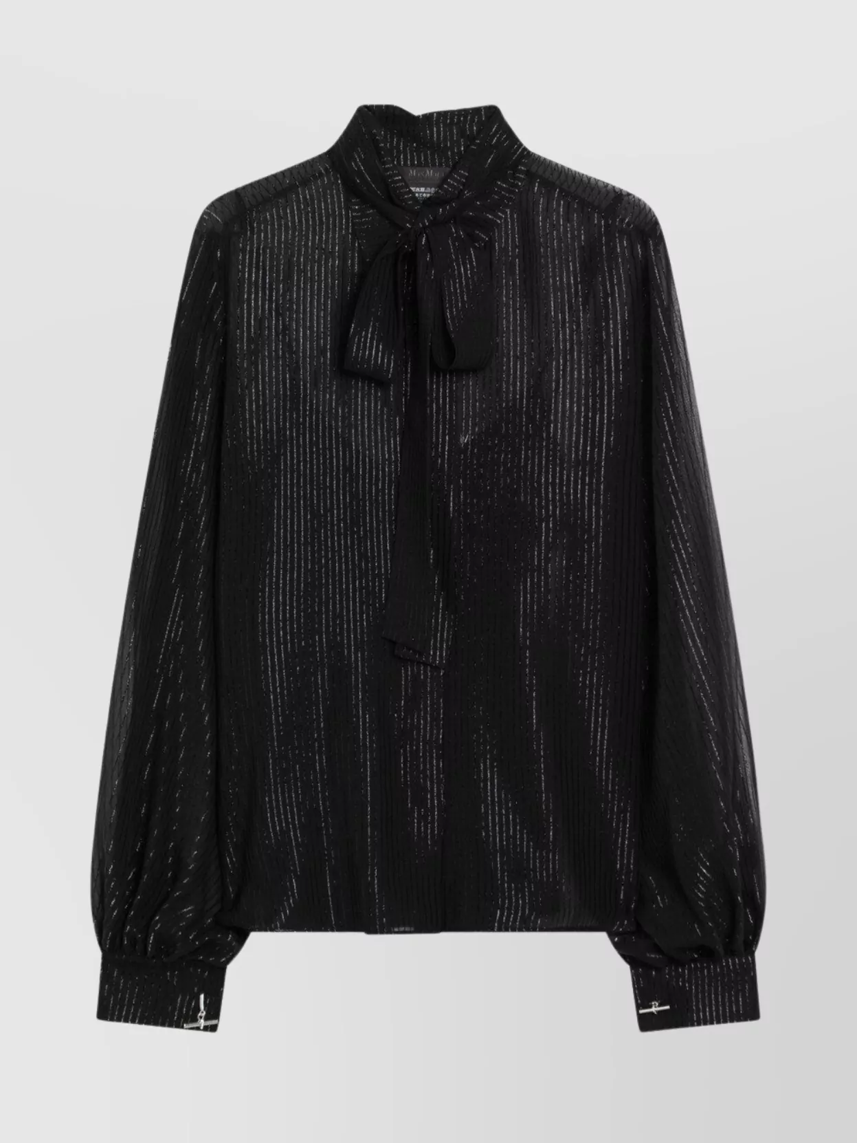 Max Mara Striped Silk Chiffon Long Sleeve Blouse In Black
