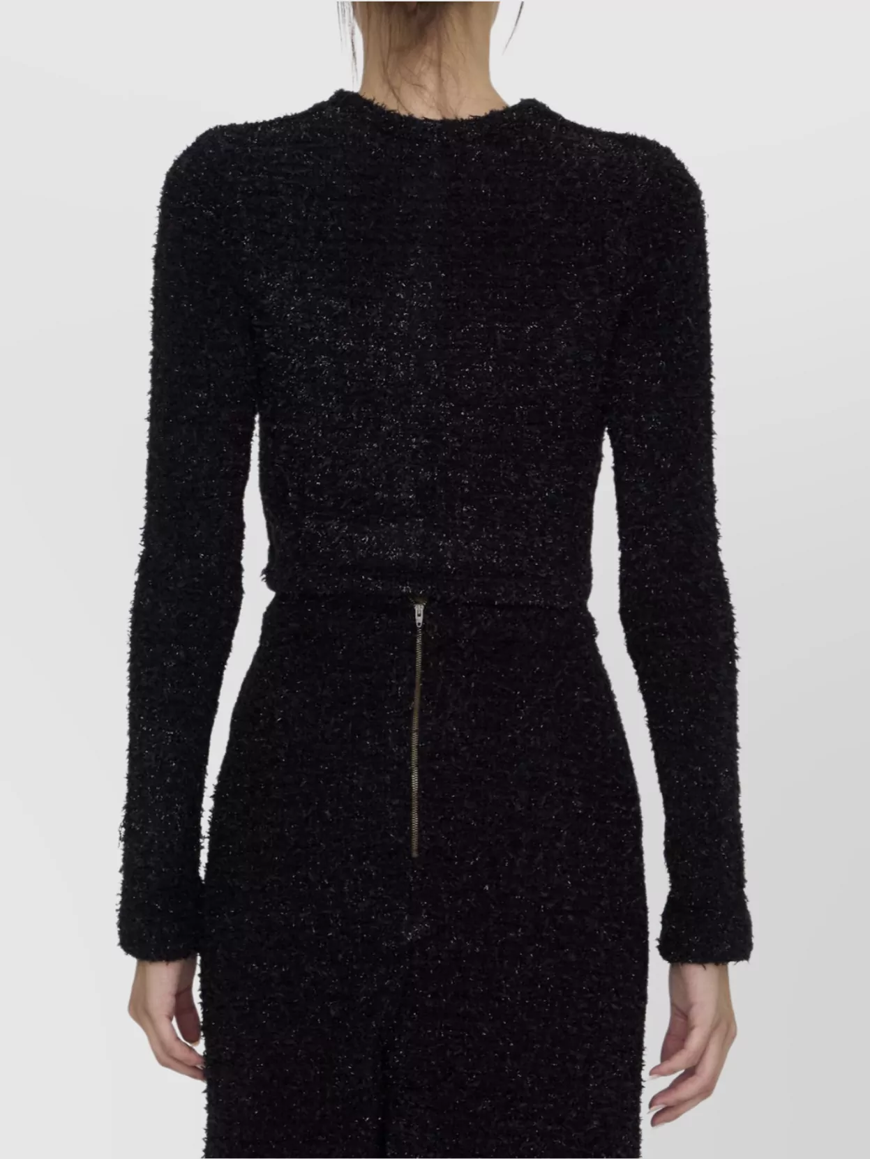 Balenciaga Button Detailing Tweed Cropped Cardigan In Black