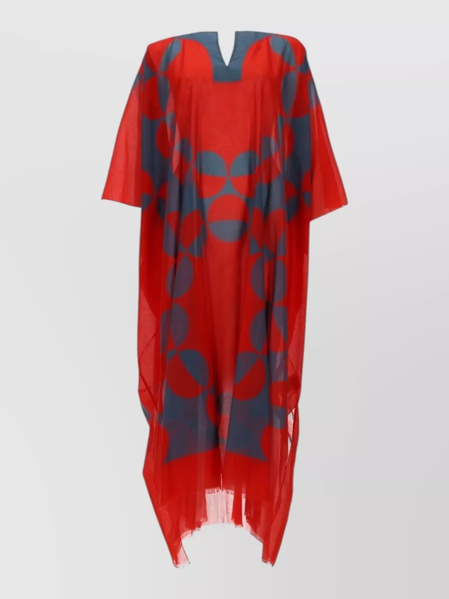 Dries Van Noten Geometric Print Loose Sheer Beach Kaftan In Red