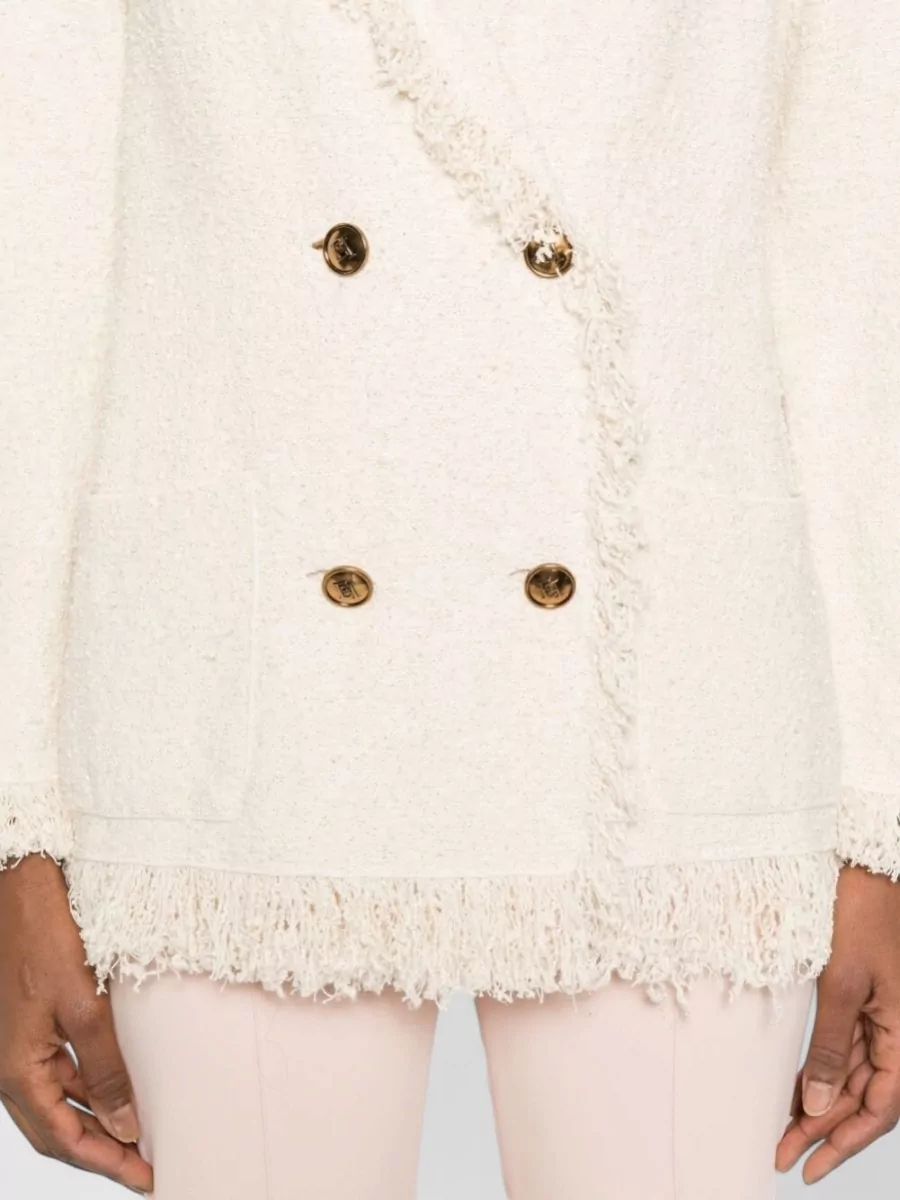 Elisabetta Franchi Cotton Double-Breasted Tweed Jacket