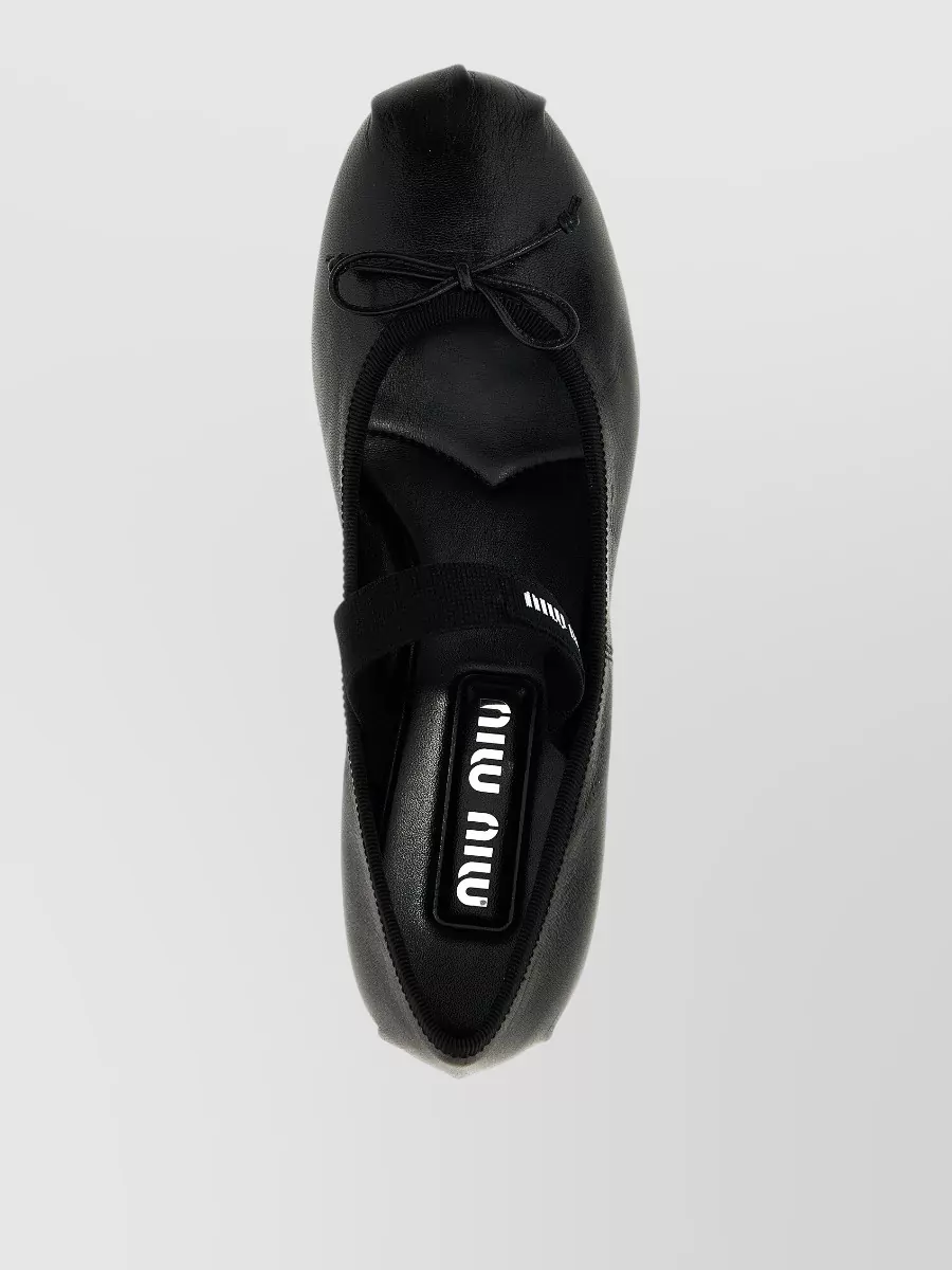 Miu Miu Leather Logo Bow Ballerina Shoes