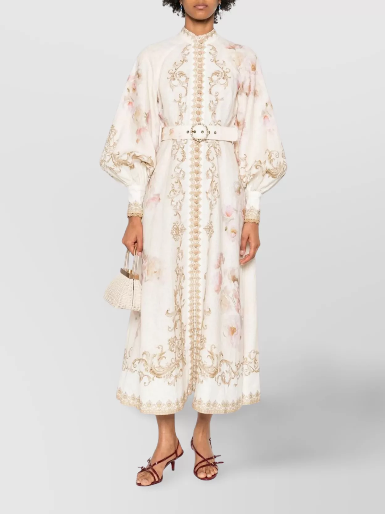 Zimmermann Linen Printed Belted Midi Dress