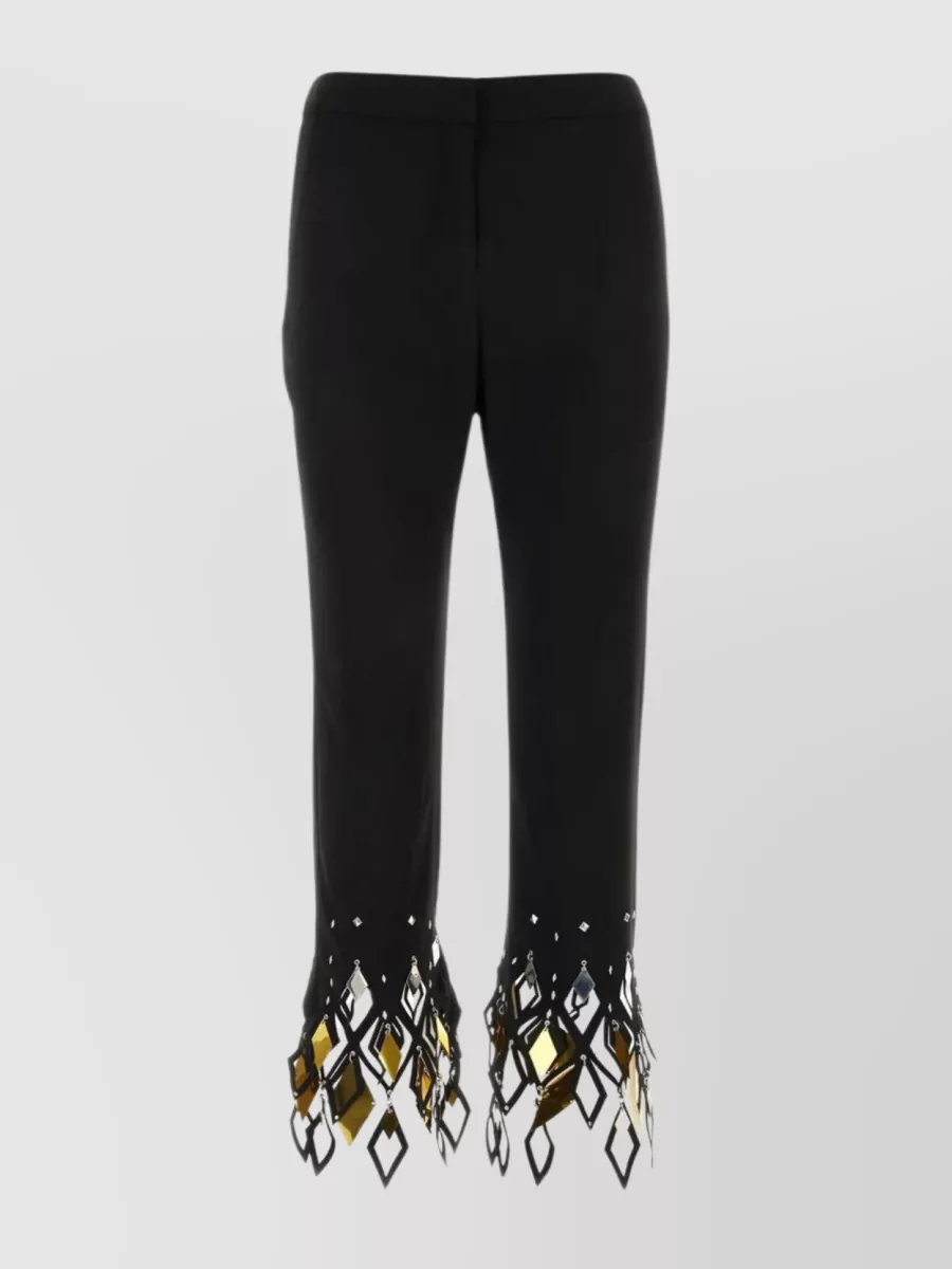 Shop Rabanne Polyester Pant With Elastic Waistband And Sequined Hemline In Black