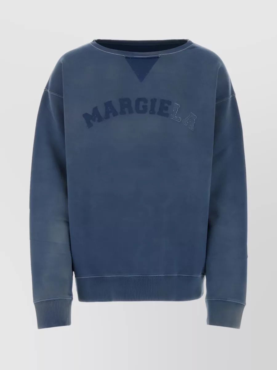 Shop Maison Margiela Faded Logo Cotton Sweater In Blue