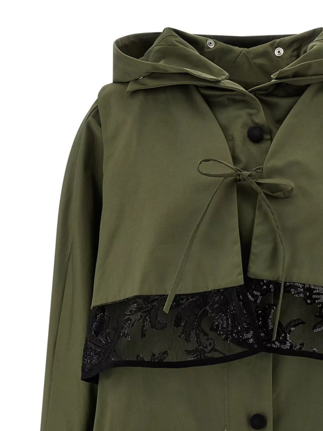 Le Twins Long Trench Coat With Lace And Hood