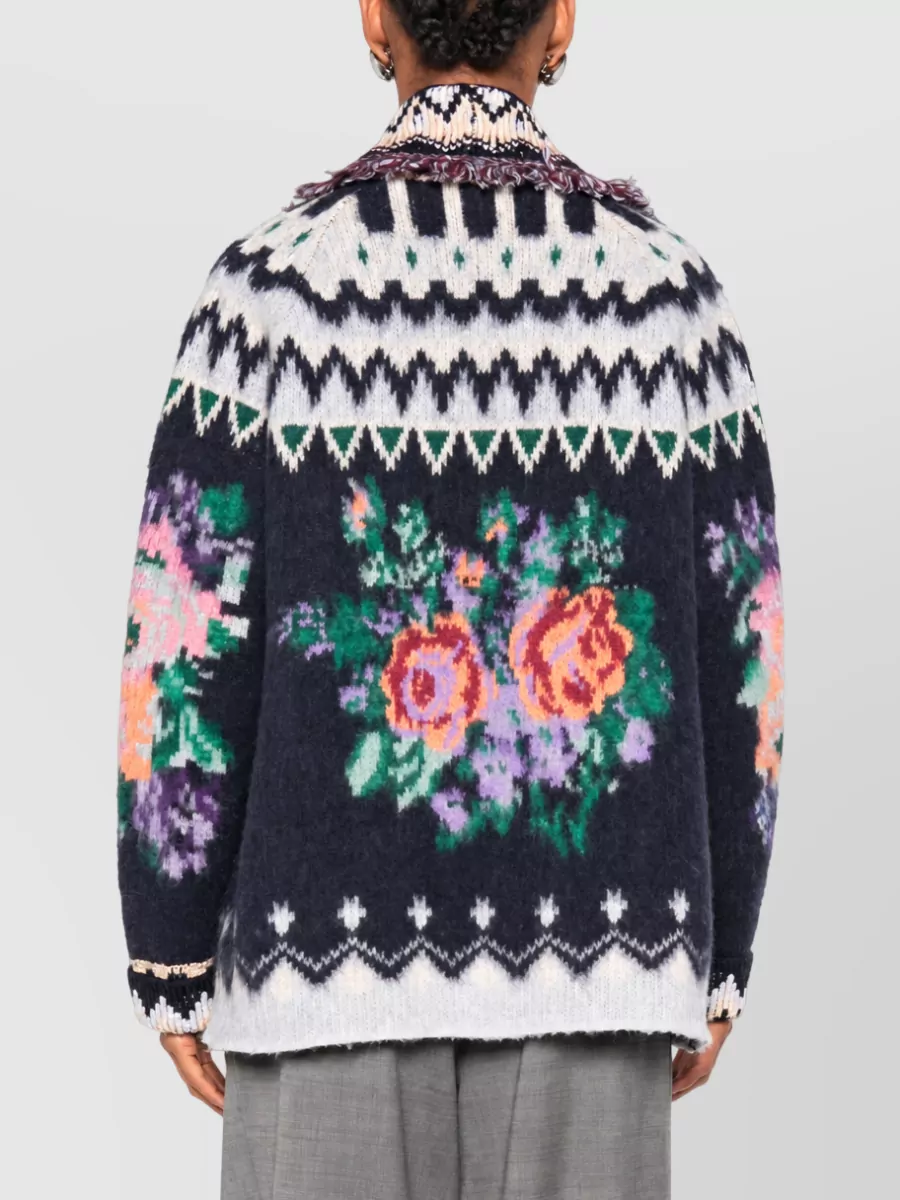 Forte Forte Wool Oversized Geometric Pattern Shawl Collar Long-Sleeve Cardigan