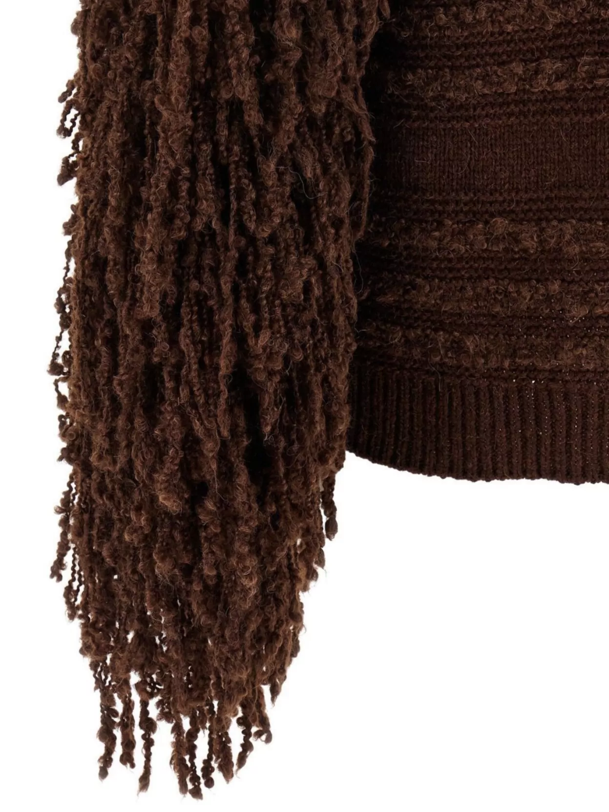 Fabiana Filippi Fringed Knit Cardigan Ribbed Hem In Brown
