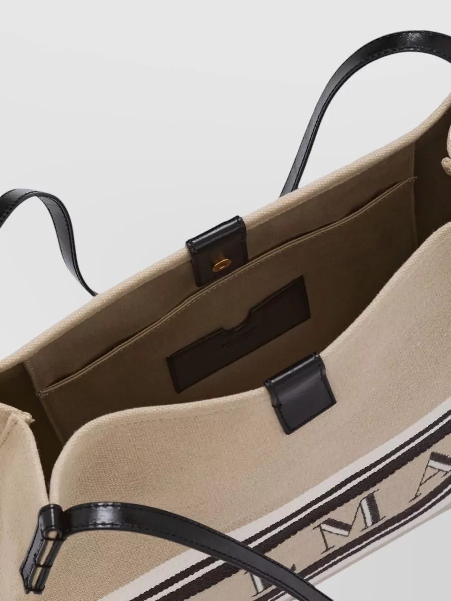 Balmain Medium Canvas Leather Tote Shoulder Straps