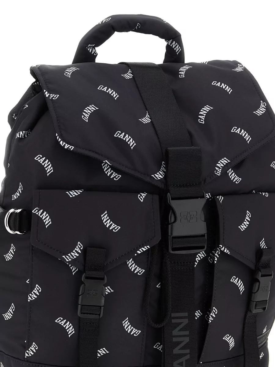 Ganni Na Polyester Logo-Print Backpack