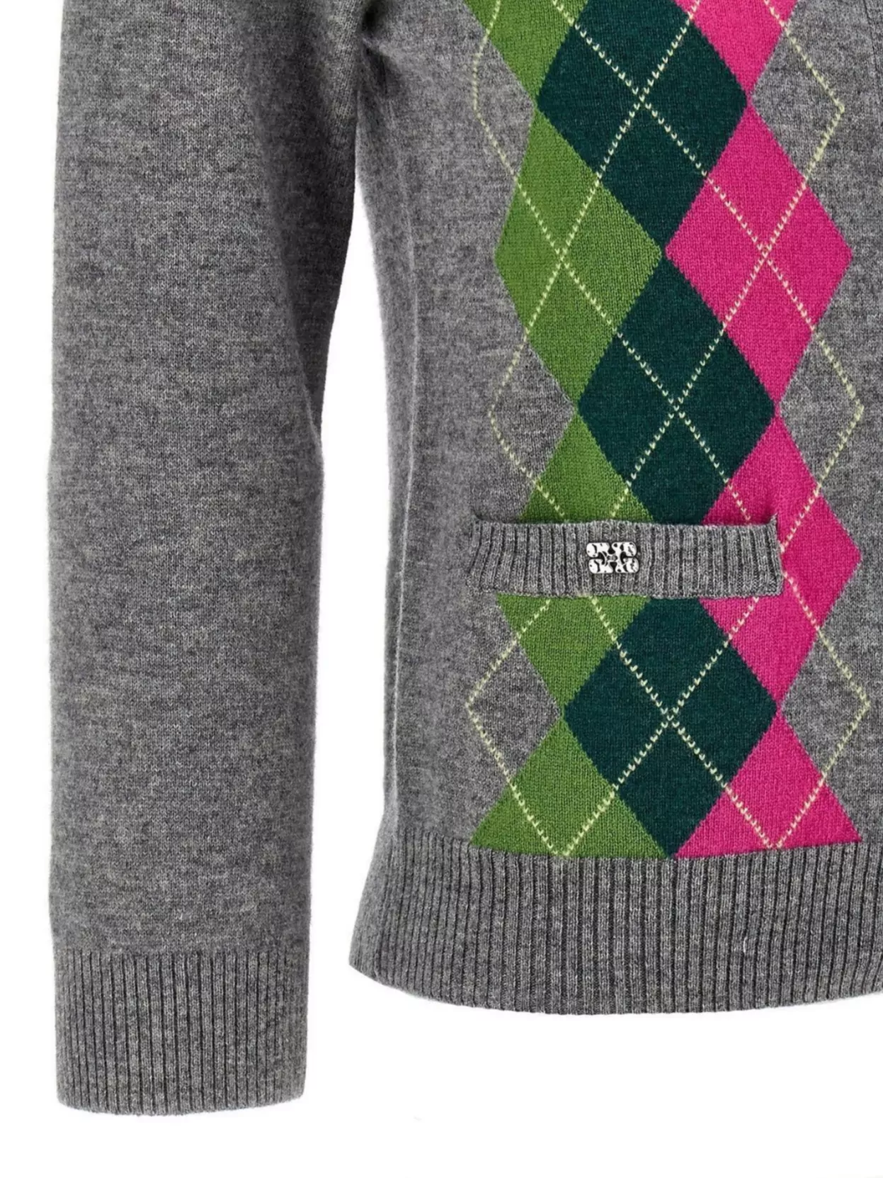 Ganni Womens Paloma Melange Rhombus-print Round-neck Wool And Cashmere Cardigan