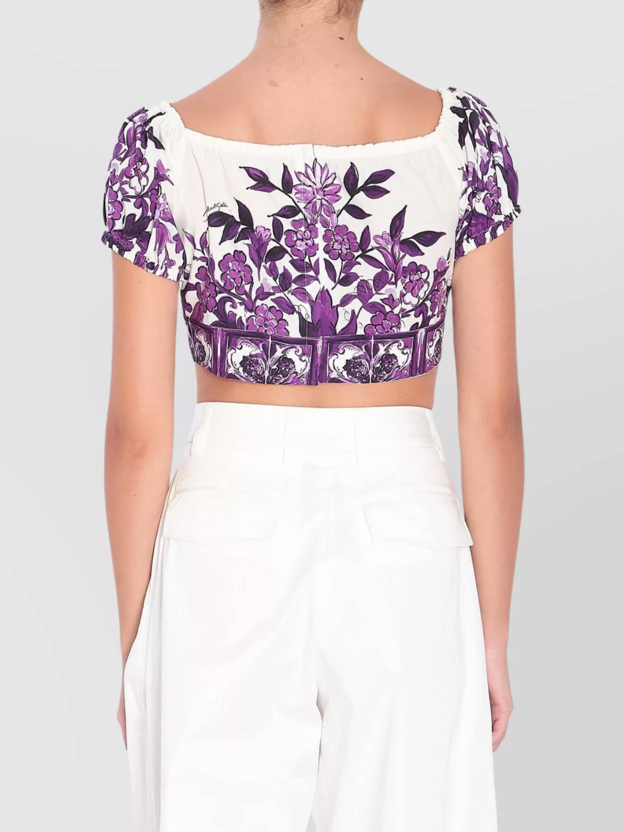 Dolce & Gabbana Cotton Majolica Print Crop Top In Purple