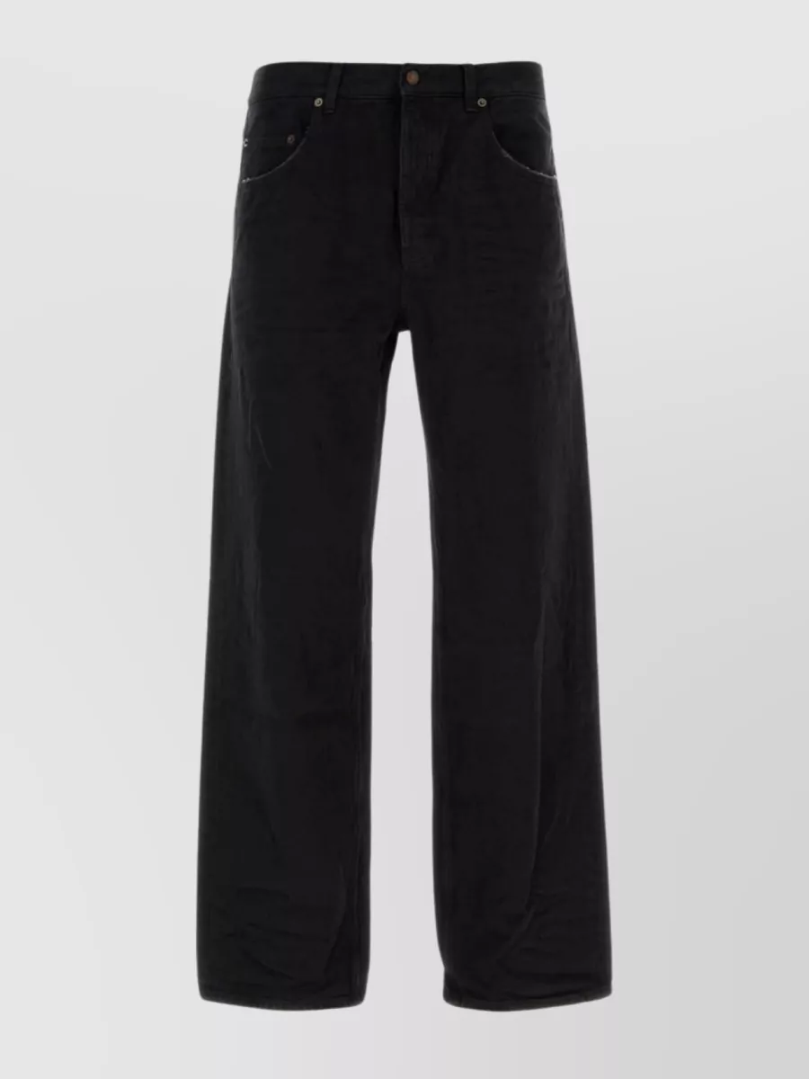 Shop Saint Laurent Wide-cut Denim Trousers With Belt Loops In Black