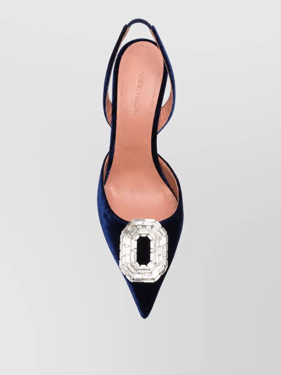 Amina Muaddi Velvet Crystal Embellished Slingback Pumps