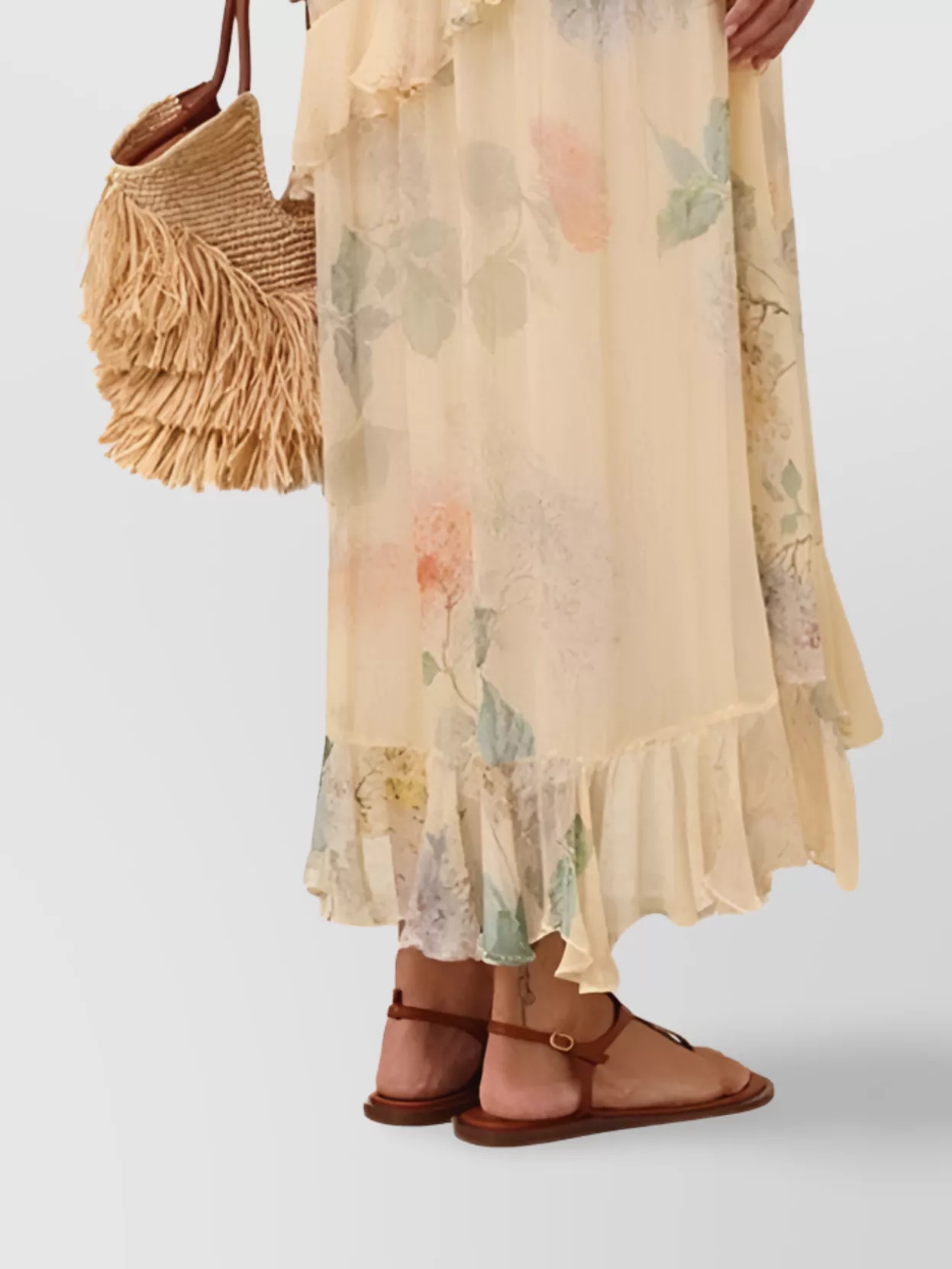 Shop Zimmermann Floral Print Midi Skirt With Asymmetric Hem