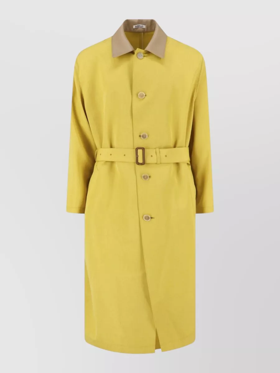 Auralee wool single-breasted belted coat
