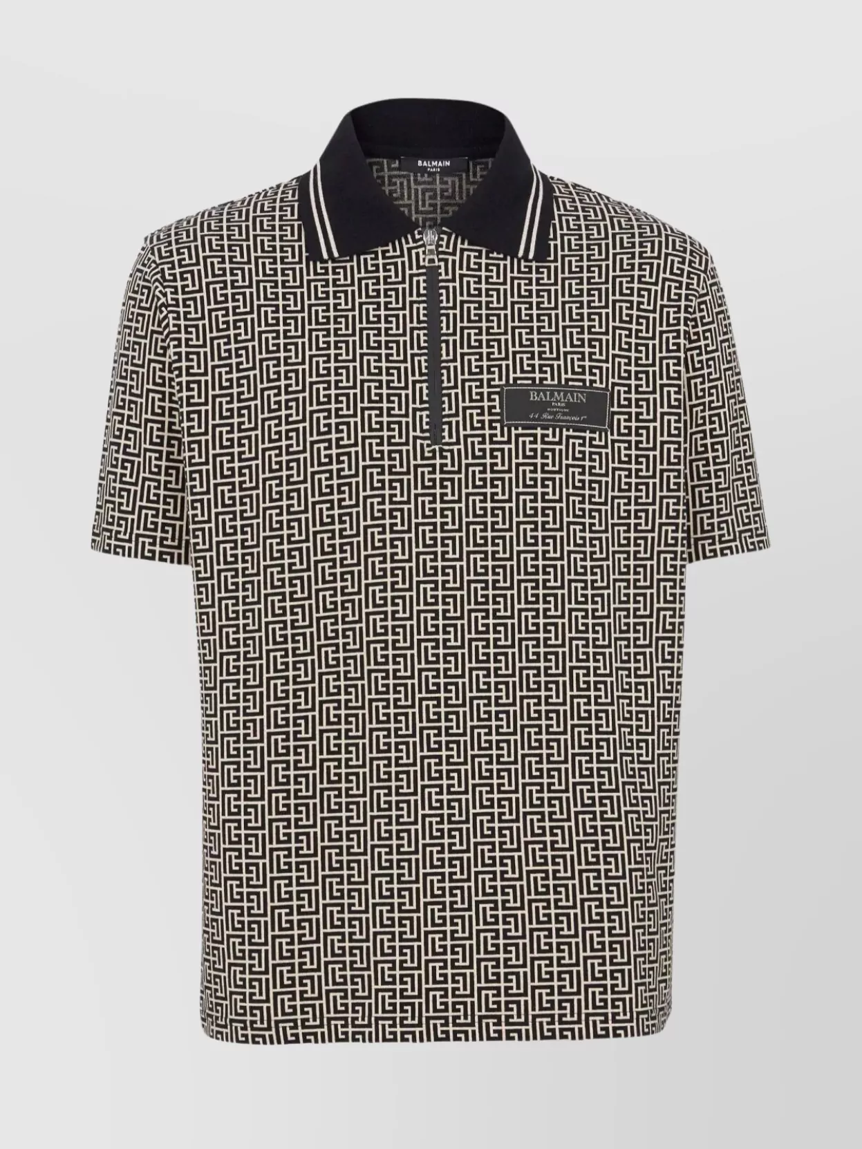 Shop Balmain Monogram Zip Polo Shirt With Short Sleeves And Elasticated Waistband