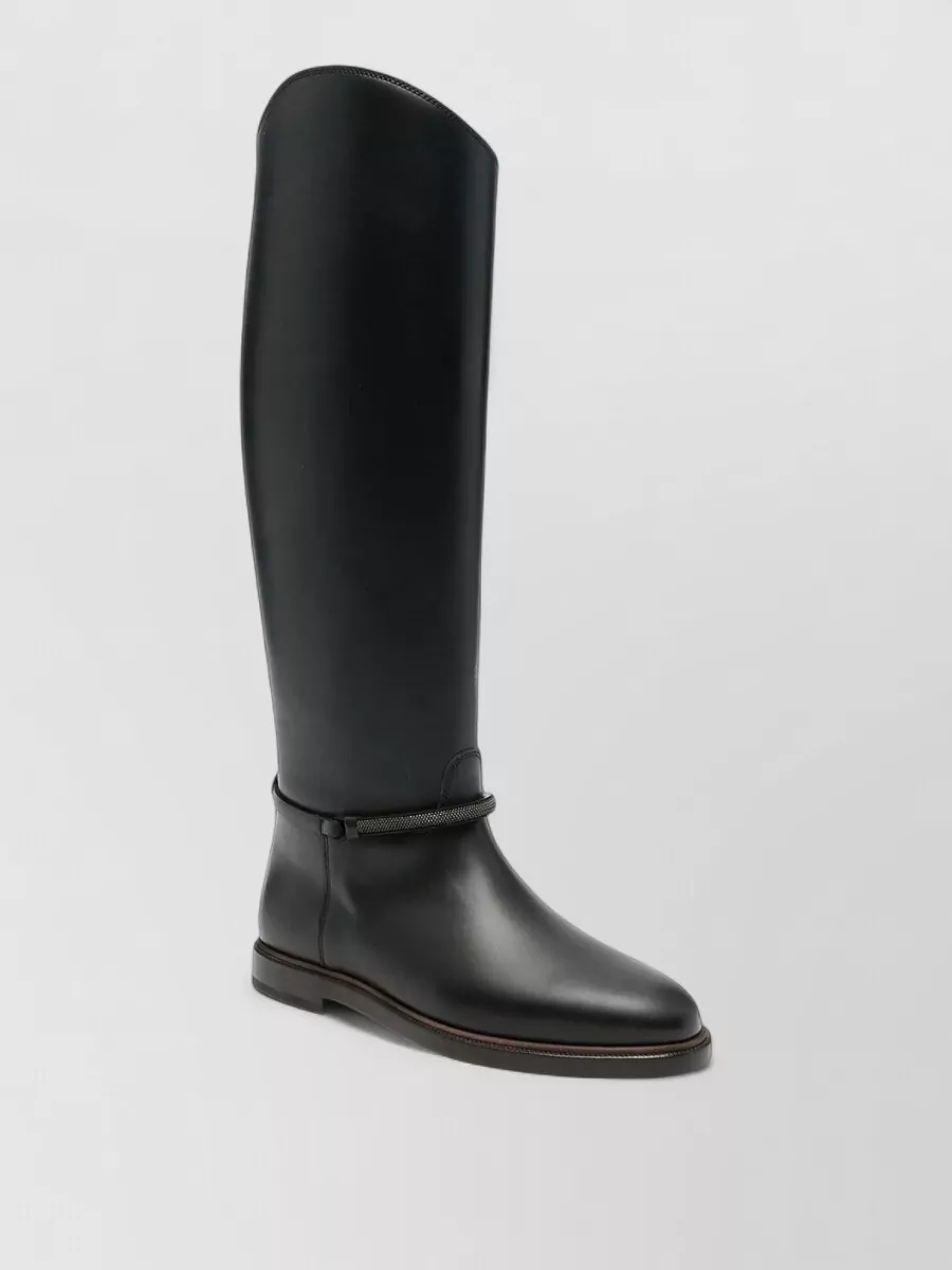 Brunello Cucinelli Leather Chain-Embellished Ankle Boots