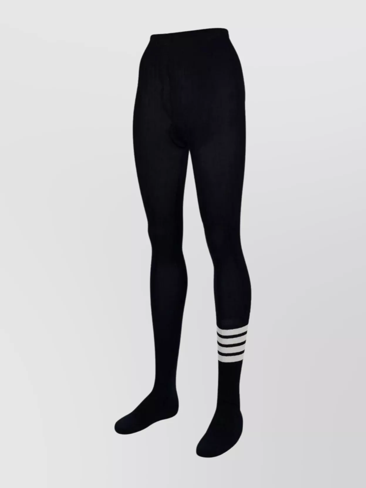 Thom Browne Ribbed High Waist Tights With Striped Detail