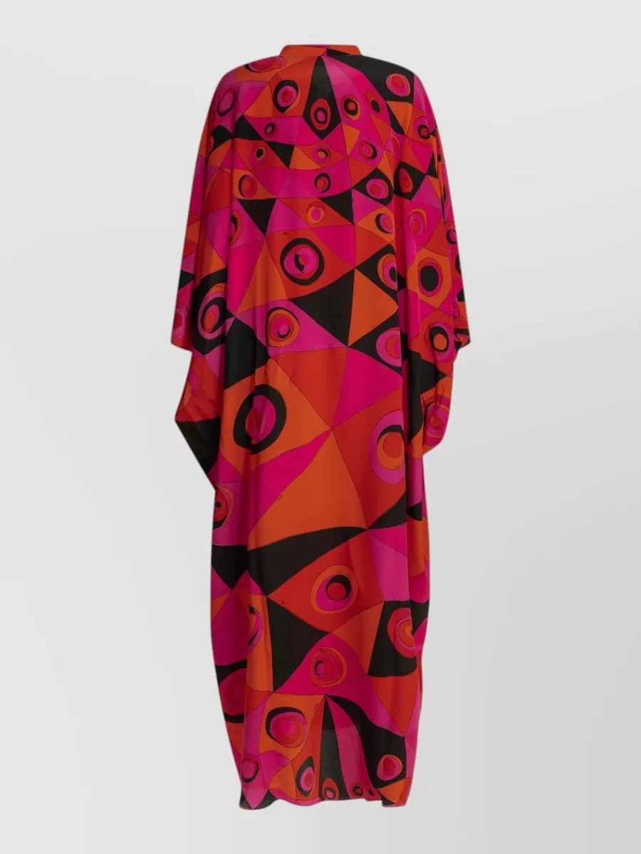 Pucci silk printed v-neck long-sleeve caftan dress