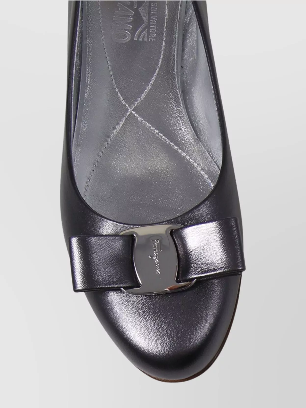 Ferragamo Metallic Ballerina Shoes Bow Detail In Black