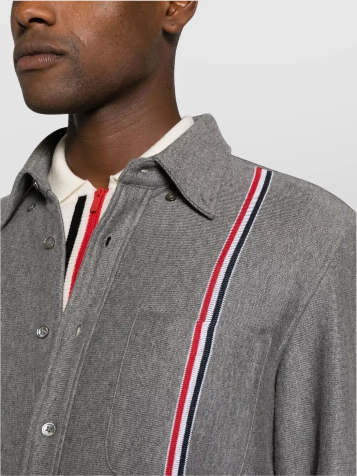 Thom Browne Knit Stripe Shirt Jacket With Chest Pocket
