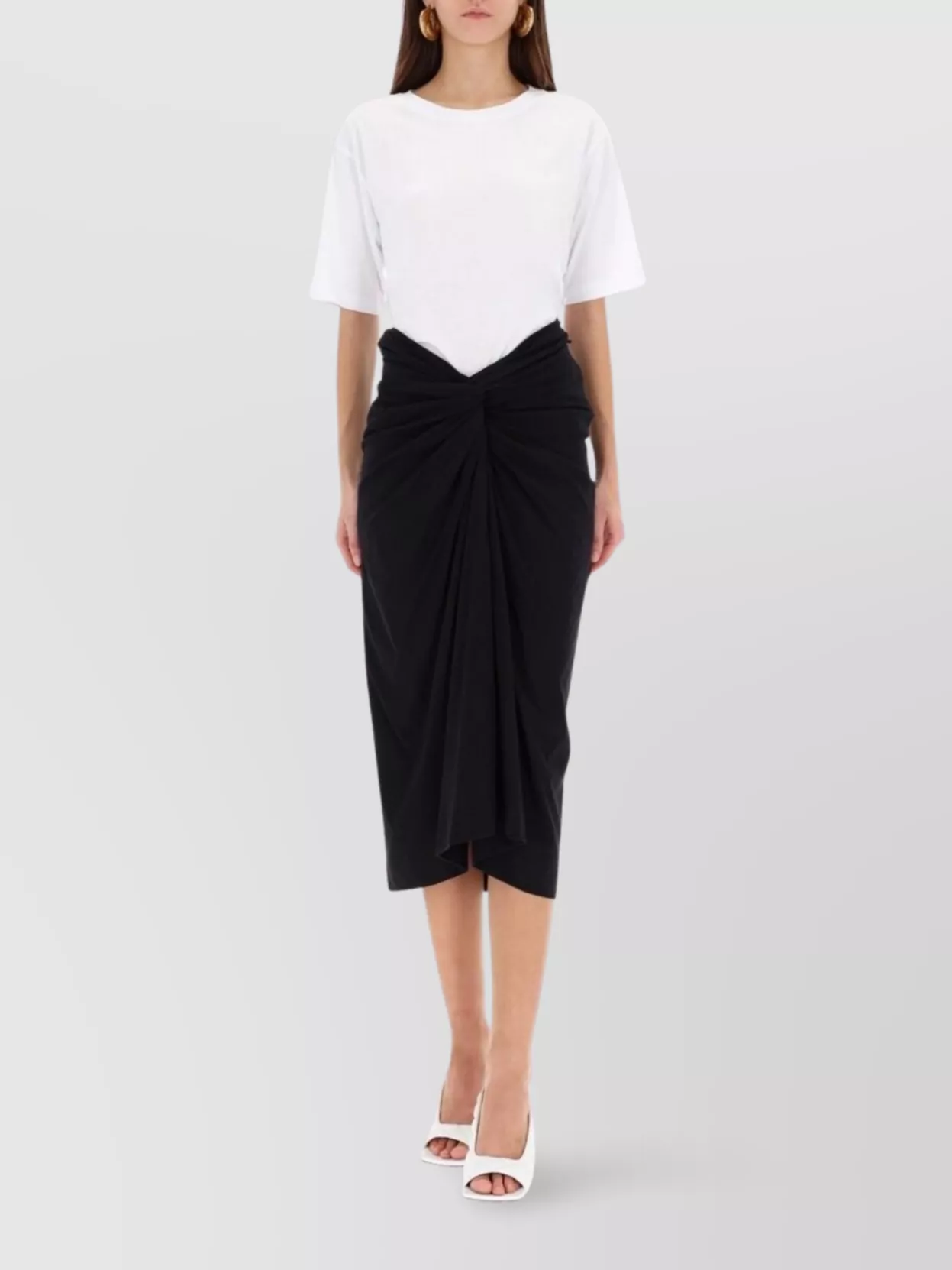 Dries Van Noten Draped Midi Skirt Knot Detail In White