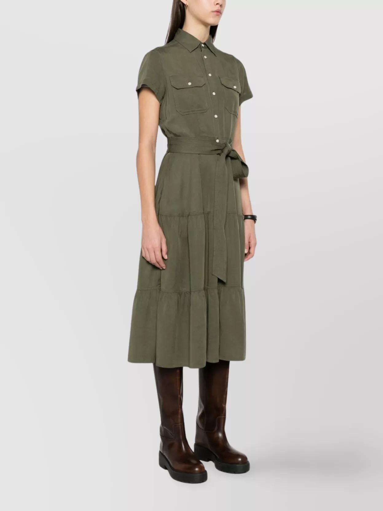 Polo Ralph Lauren Flounced Shirtdress With Belted Waist