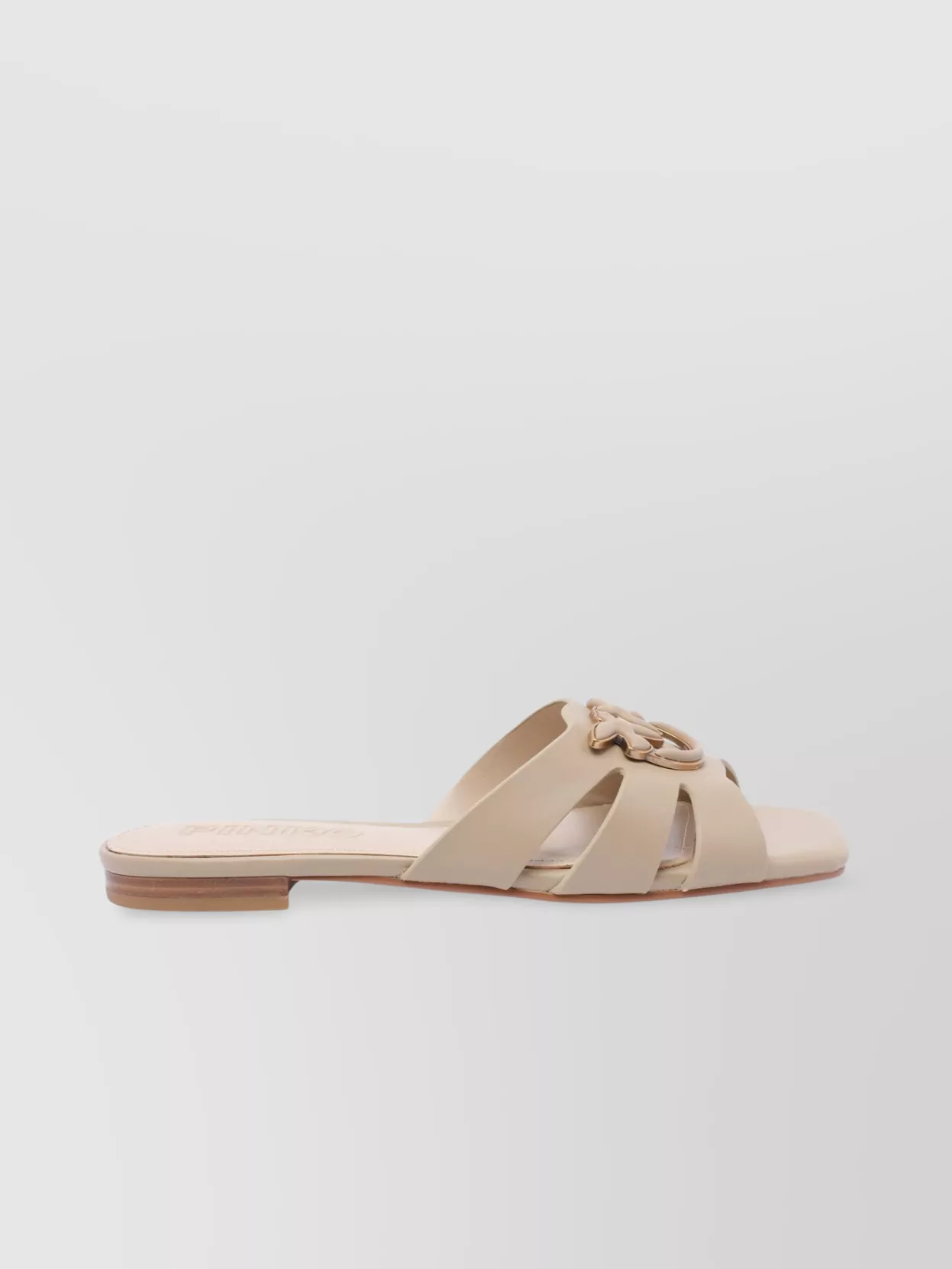 Shop Pinko Square Toe Leather Sandals Emblem