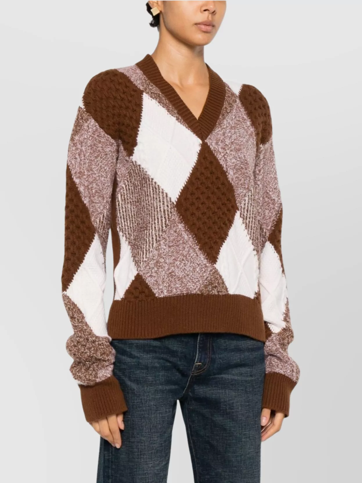 Stella Mccartney V-Neck Argyle Knit Long Sleeve Jumper