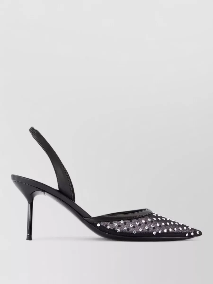 Paris Texas Crystal Embellished Mesh Slingback Pumps