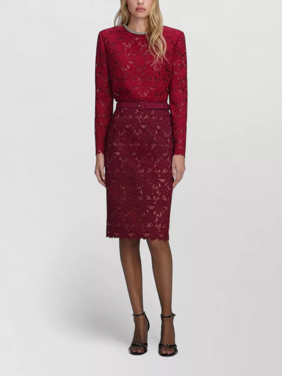 Self-Portrait floral guipure lace belted midi skirt