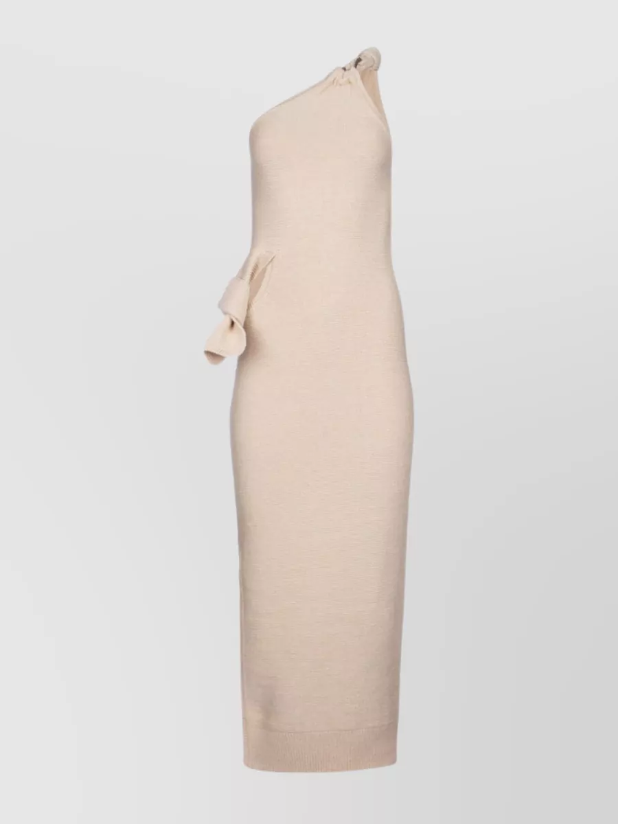 Shop Jacquemus Textured One-shoulder Midi Dress In Pastel