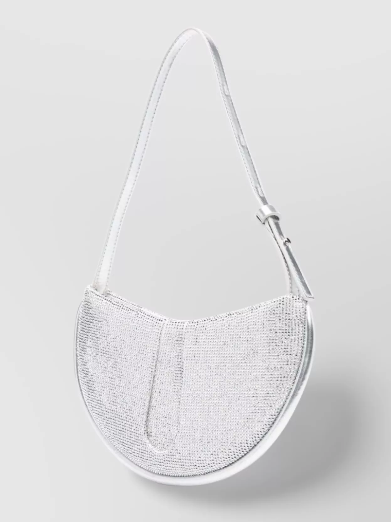 Themoirè Crystal Decorated Half-moon Clutch Bag In White