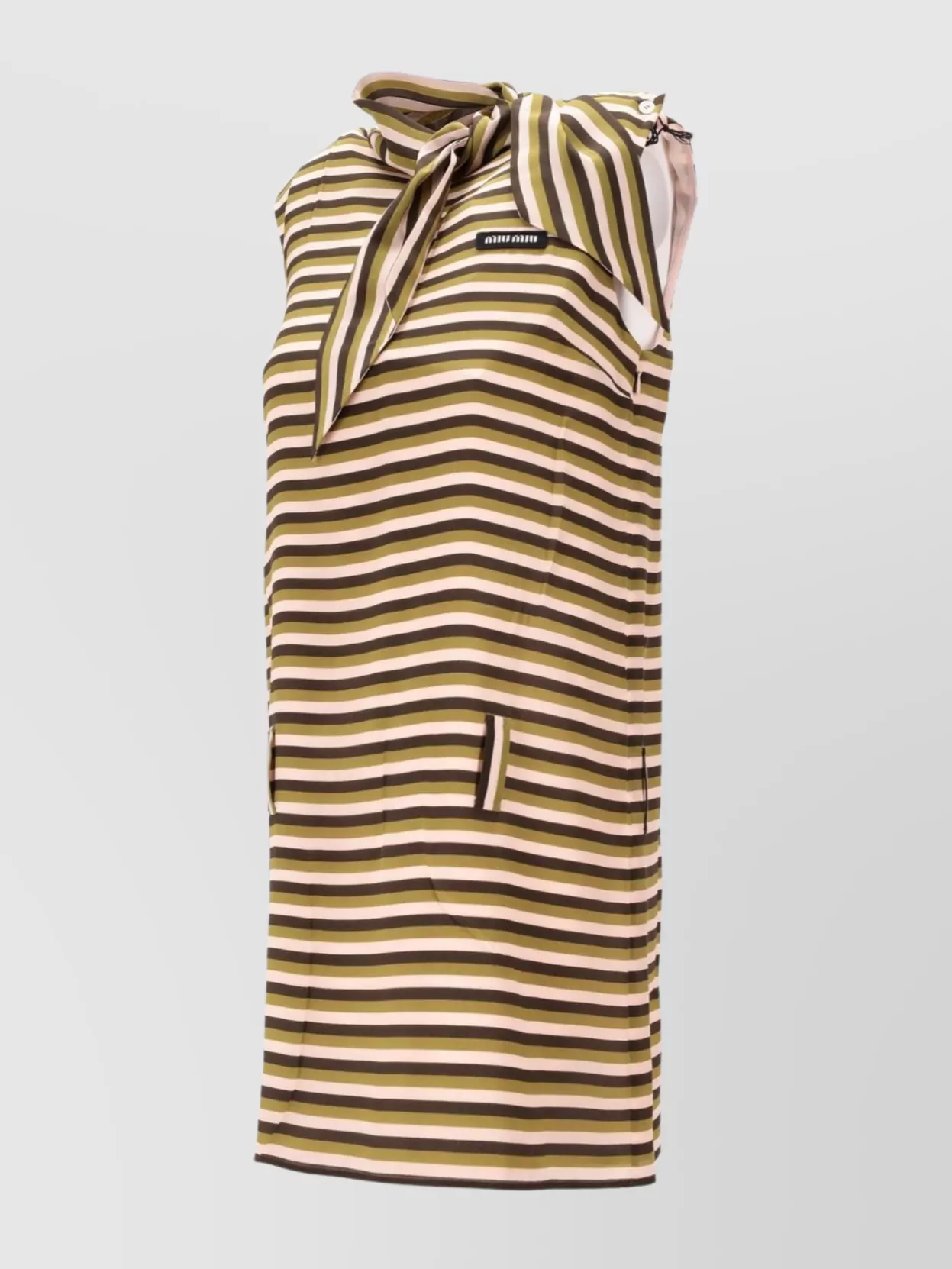 Miu Miu Striped Sleeveless Dress With Bow And Pockets