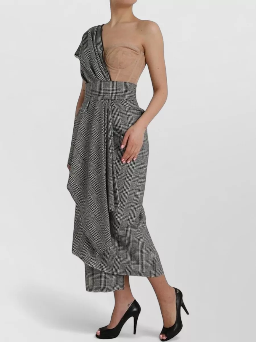 Dolce&Gabbana prince of wales check one-shoulder draped midi dress