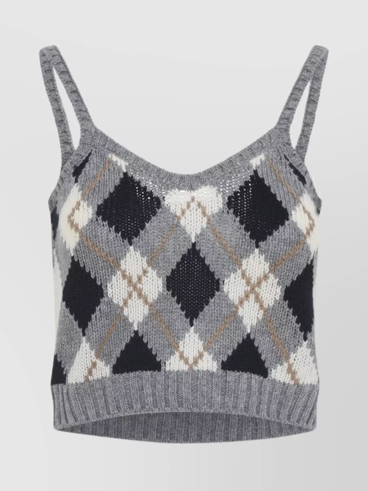 Prada Sleeveless Cropped Knit Argyle Tank Top In Gray