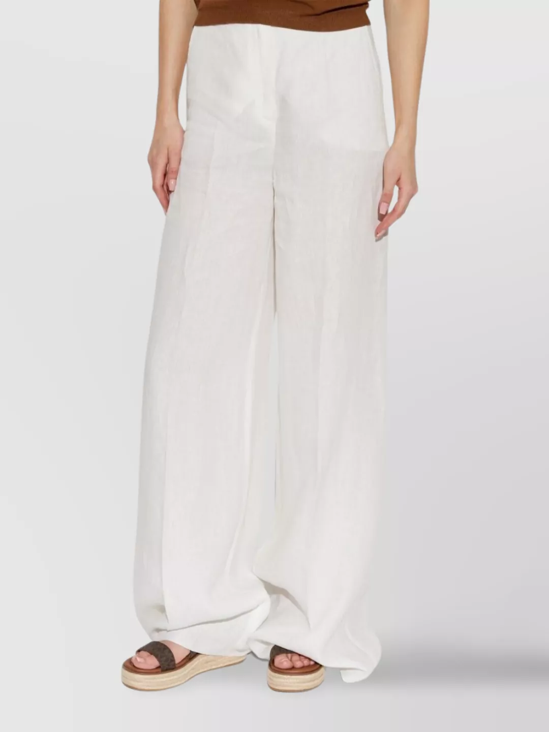 Max Mara Wide-leg Linen Trousers With Pockets