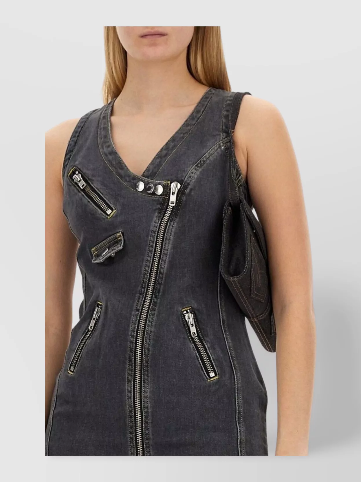 Moschino Fitted V-Neck Mini Dress With Decorative Zippers