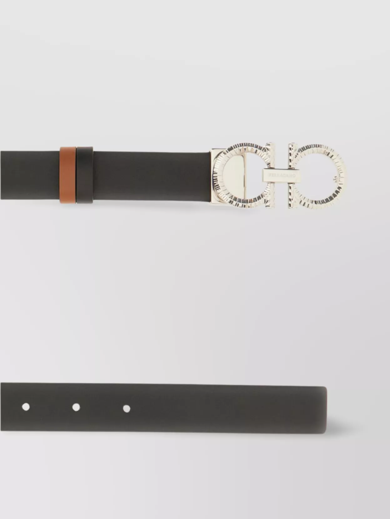 Ferragamo Leather Belt Reversible Adjustable Length Metallic Buckle
