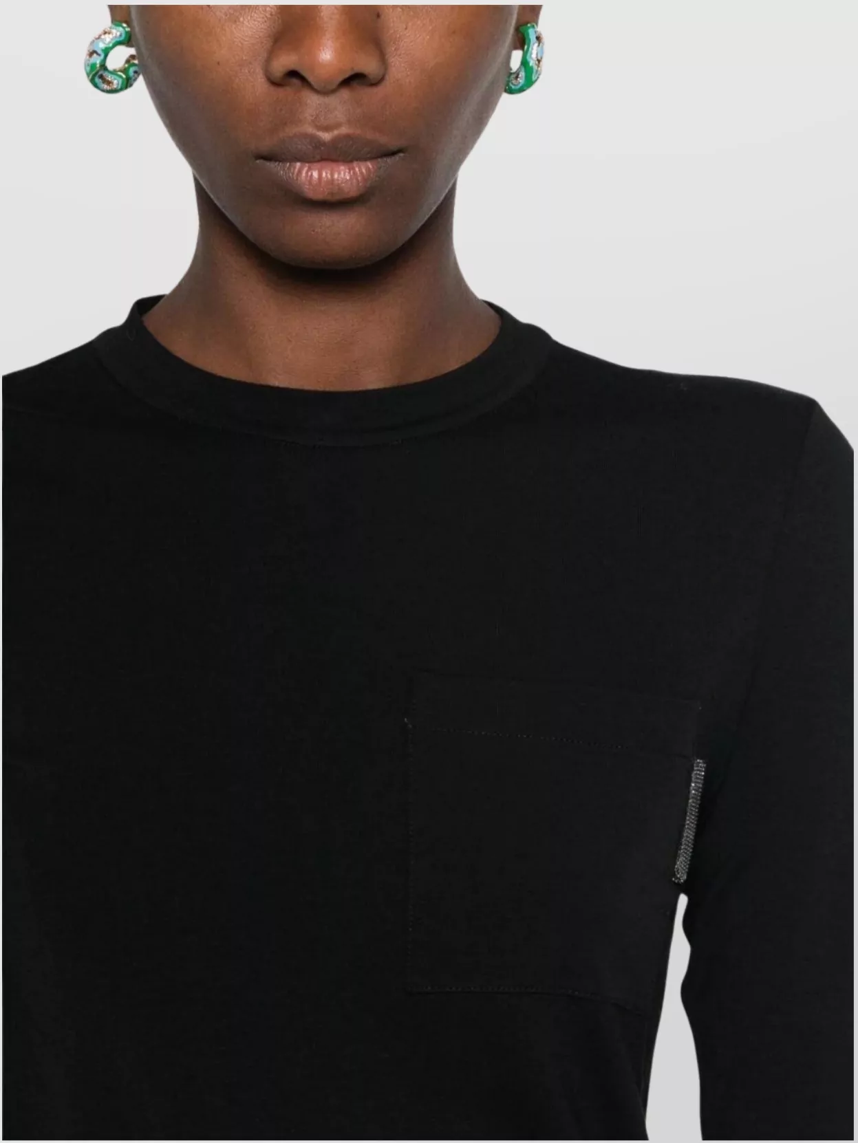 Brunello Cucinelli Long-sleeve Black Top With Classic Crew Neckline In Black