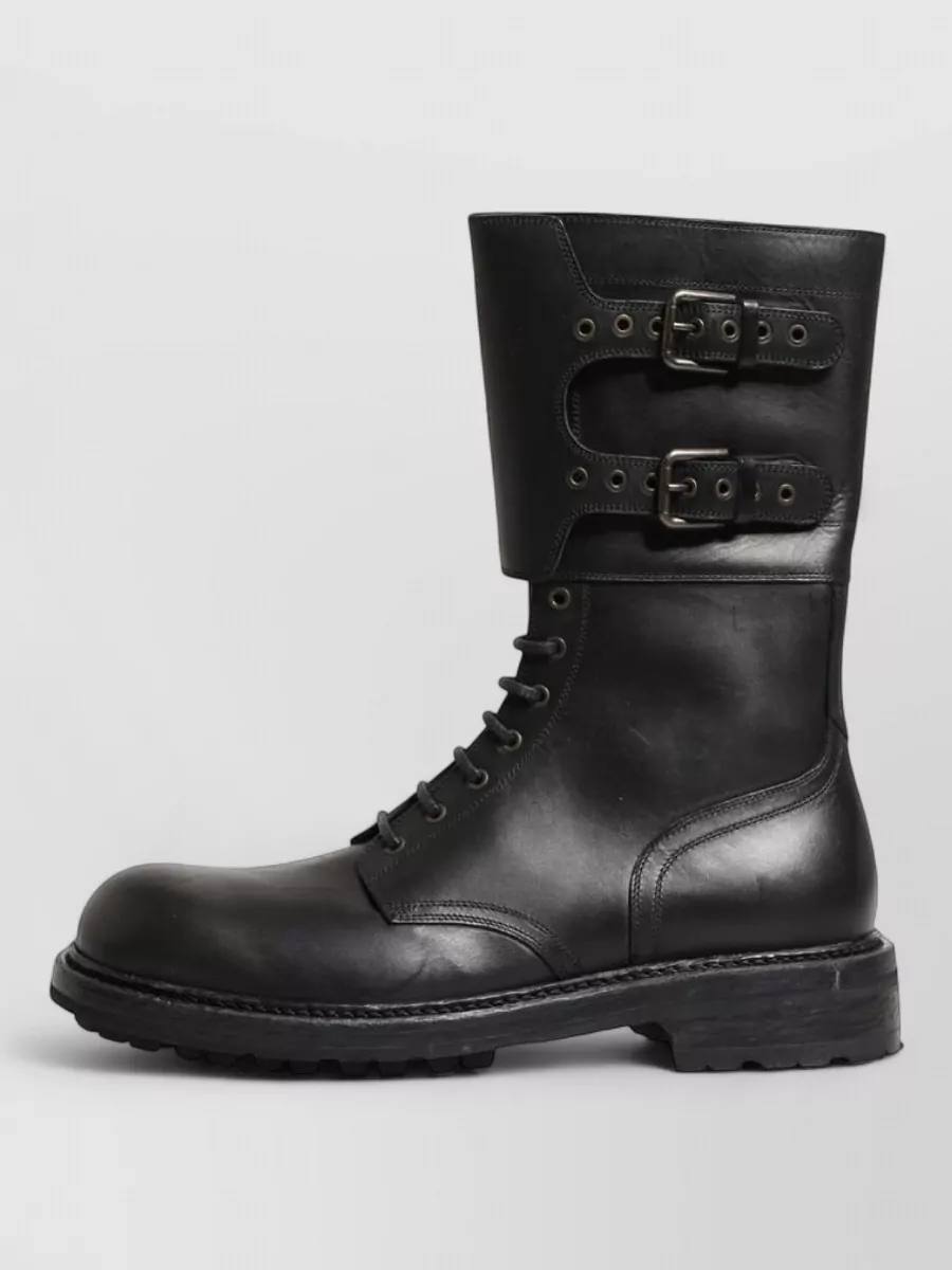 Dolce&Gabbana Leather Belted Combat Boots