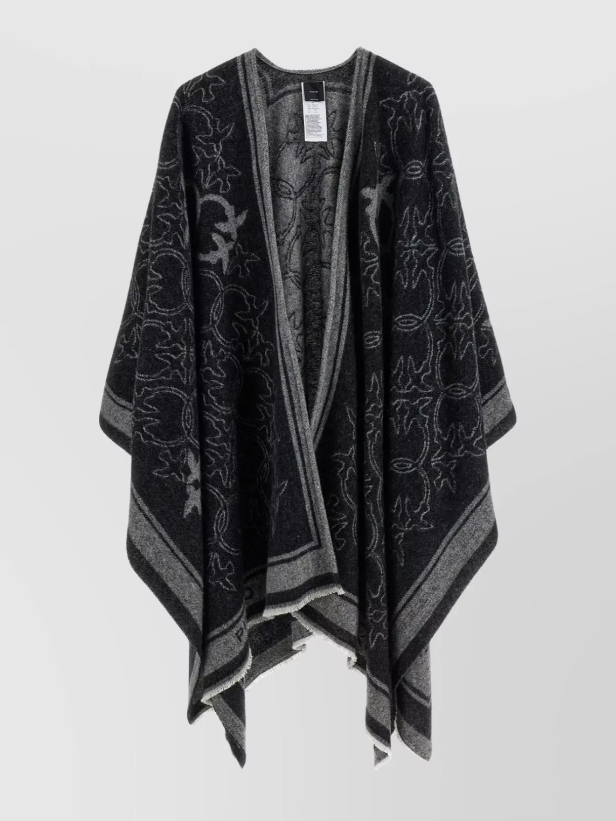 Pinko Draped Fringe Lightweight Patterned Knit Cape In Black