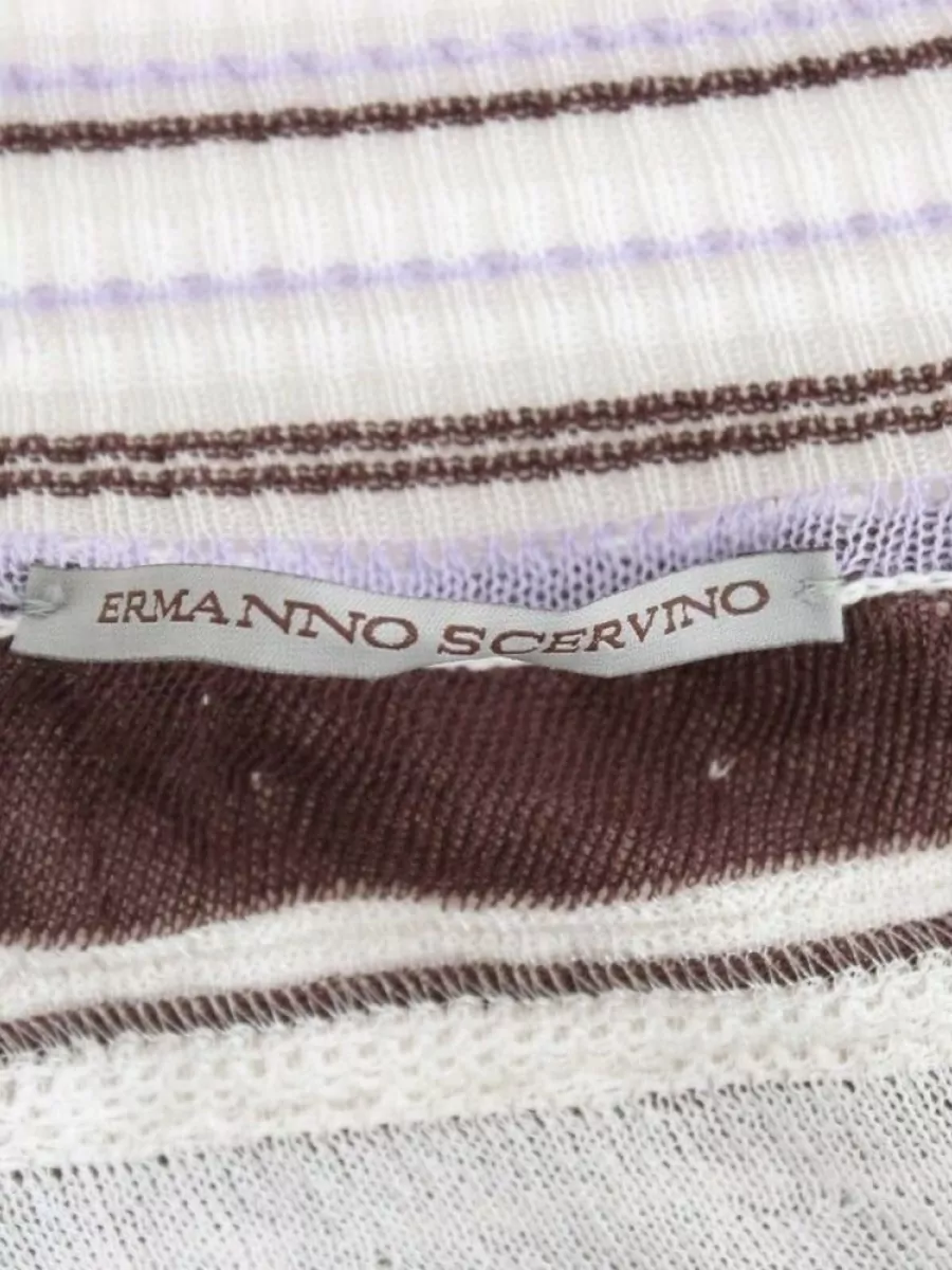 Ermanno Scervino Striped Lace Trim V-Neck Short-Sleeve Top