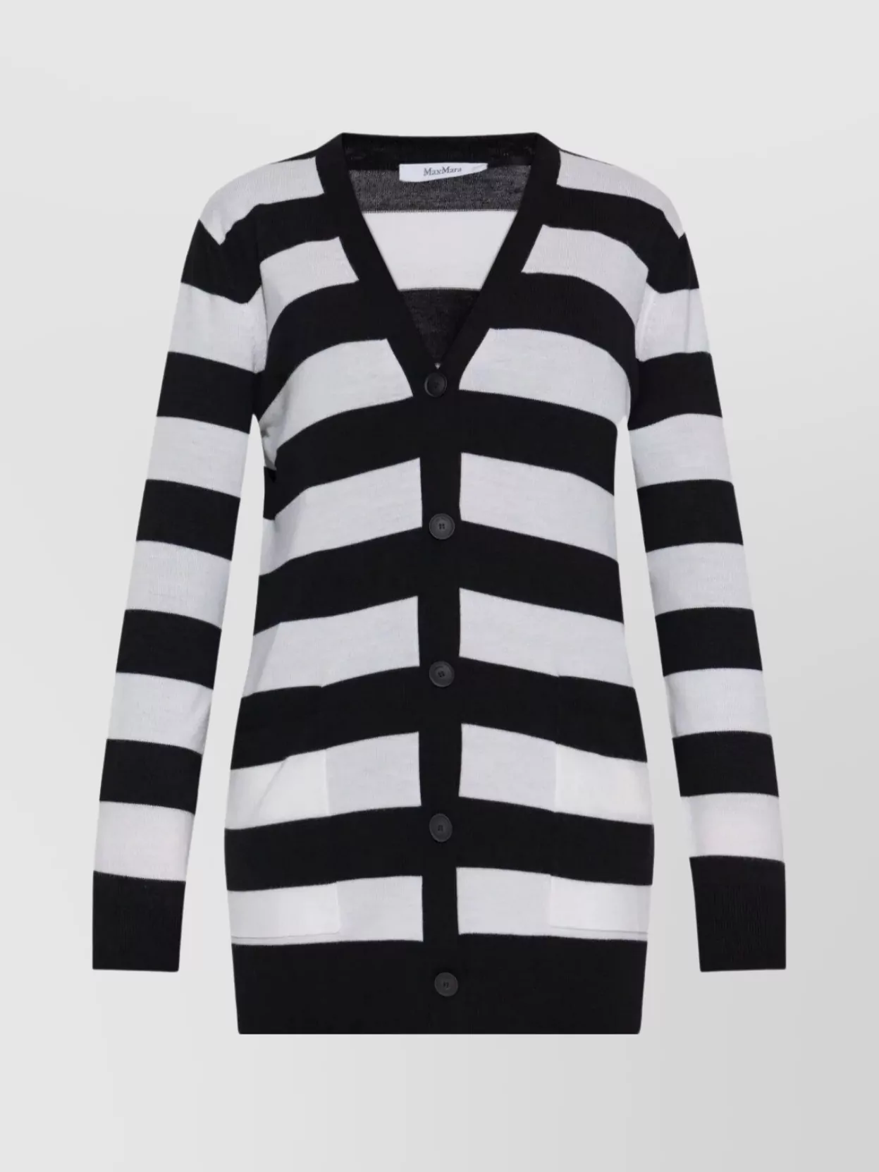 Max Mara Striped V-neck Cardigan And Pockets In Black