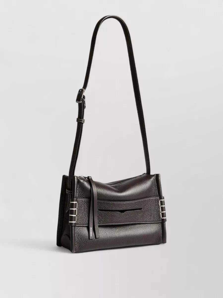 Jw Anderson Messenger Bag Adjustable Strap Front Pocket Leather In Brown