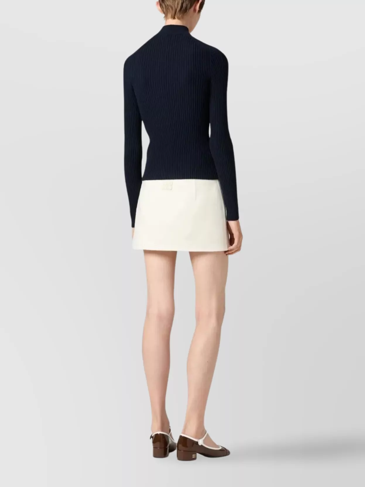 Miu Miu Cashmere Knit High Neck Leather Trim