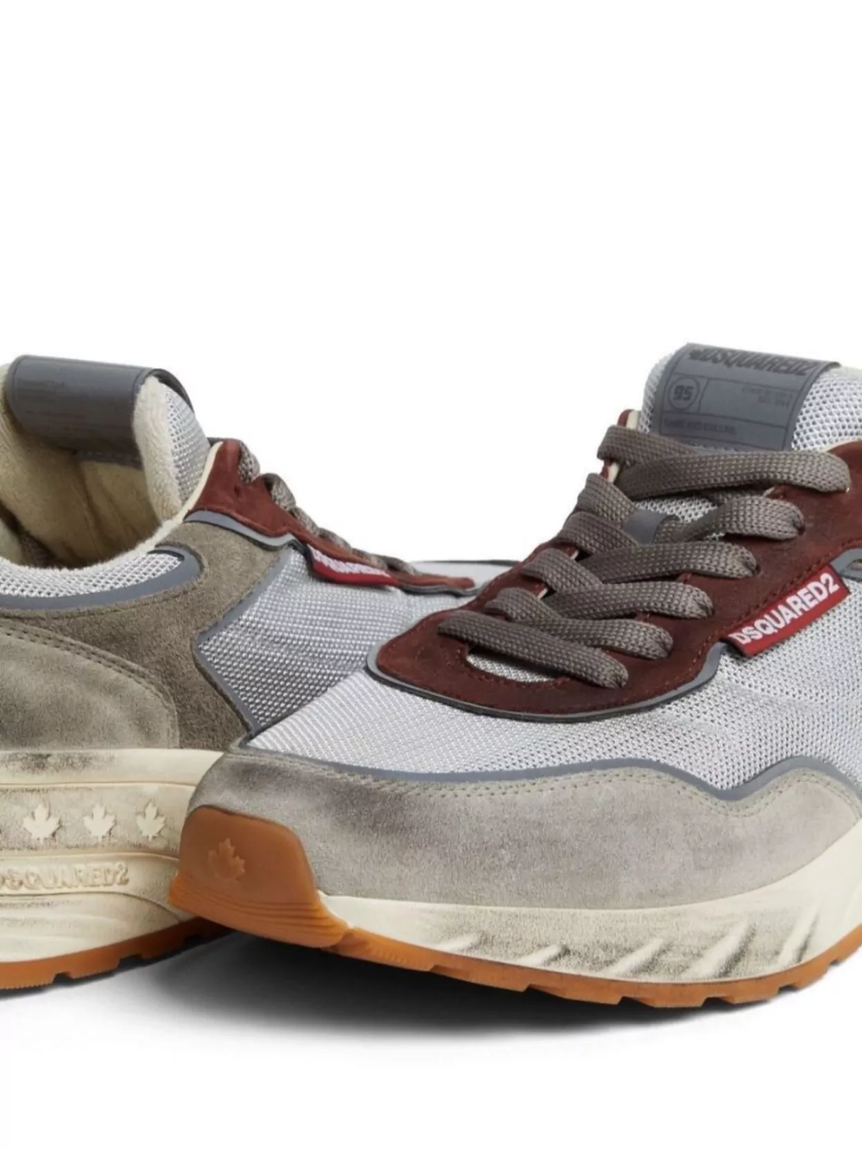 Shop Dsquared2 Leather Sneakers With Chunky Rubber Sole In Grey
