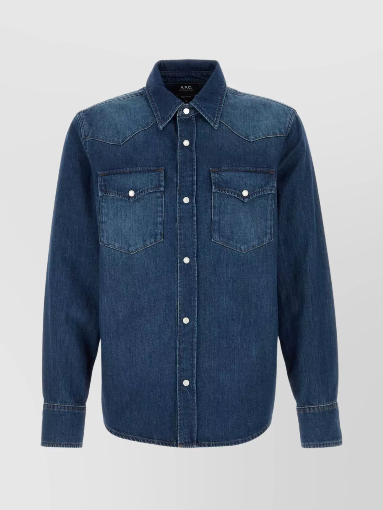 Apc Long Sleeve Denim Shirt With Chest Pockets In Blue