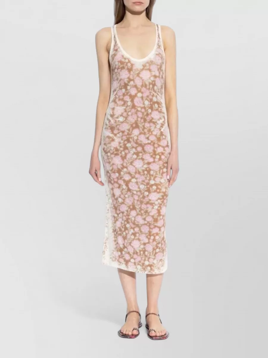 Diesel Linen Ribbed Sleeveless V-Neck Midi Dress